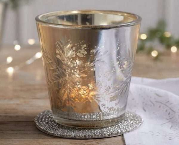 Snowflake Mercury Large Candle Holder, 10cm