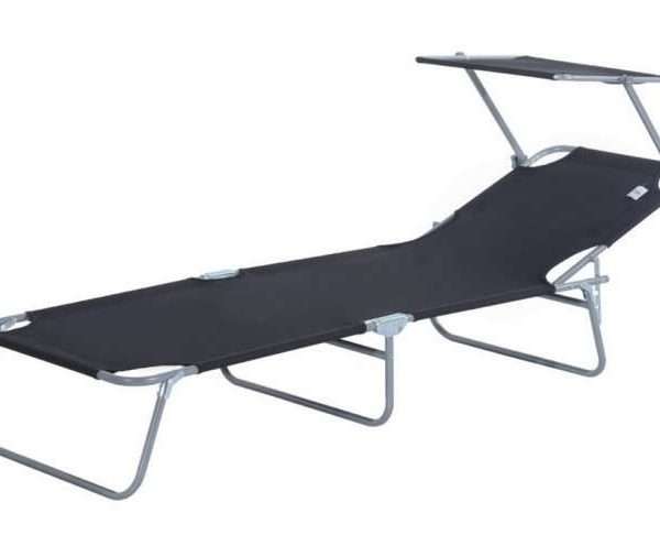Outsunny sun lounger with awning, black