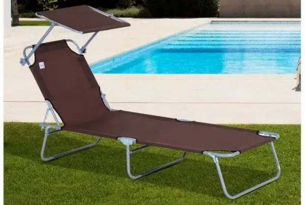 Outsunny sun lounger with awning, black - image 2