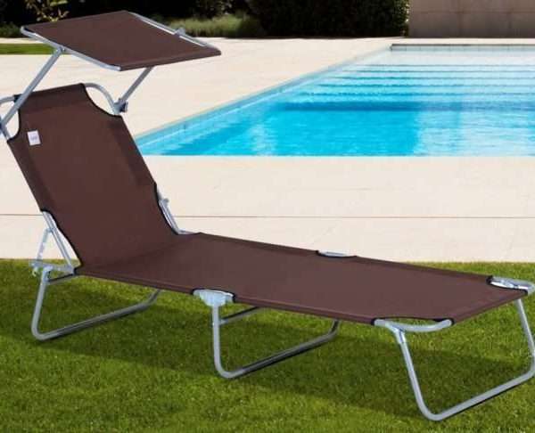 Alternative view of outsunny sun lounger with awning, black