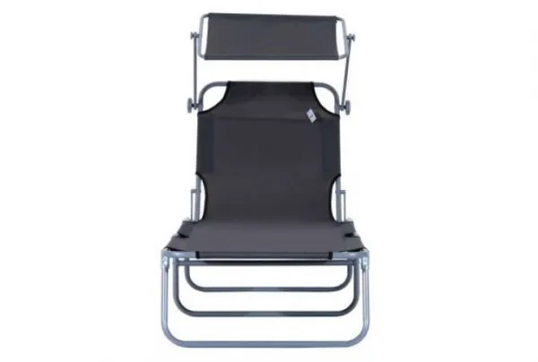 Outsunny sun lounger with awning, grey