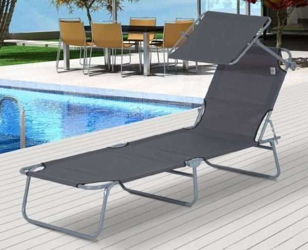 Alternative view of outsunny sun lounger with awning, grey