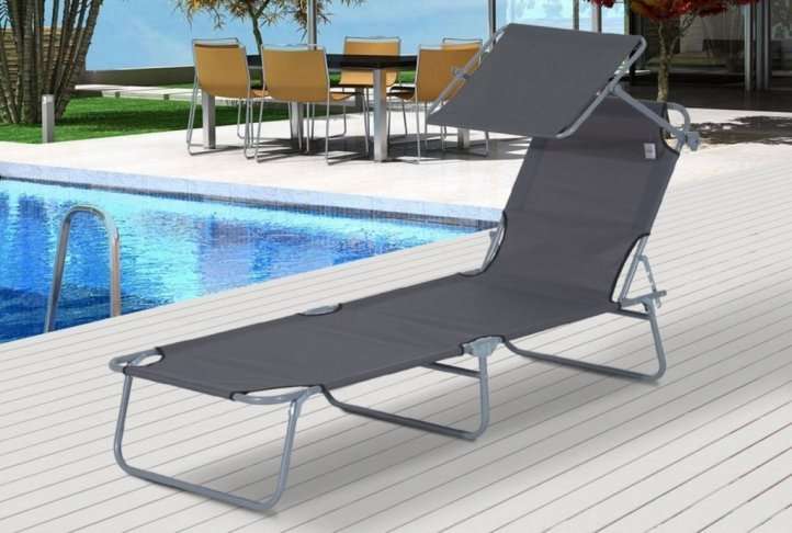 Outsunny sun lounger with awning, grey Outsunny sun lounger with awning, grey - image 2