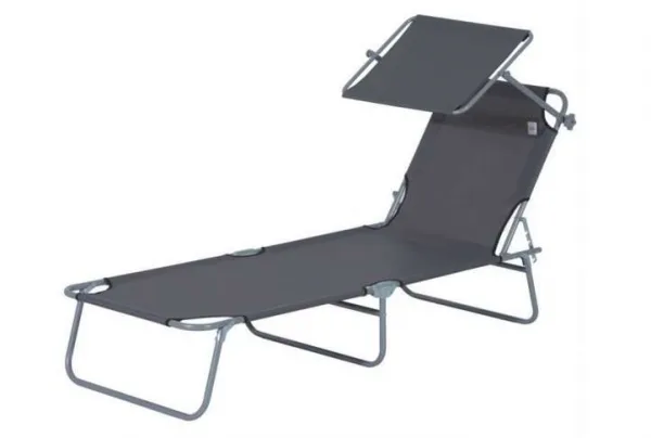 Outsunny sun lounger with awning, grey