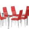 Flow Rectangular Glass Dining Table, 6 Red Chairs
