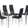 Flow Rectangular Glass Dining Table, 6 Black Chairs