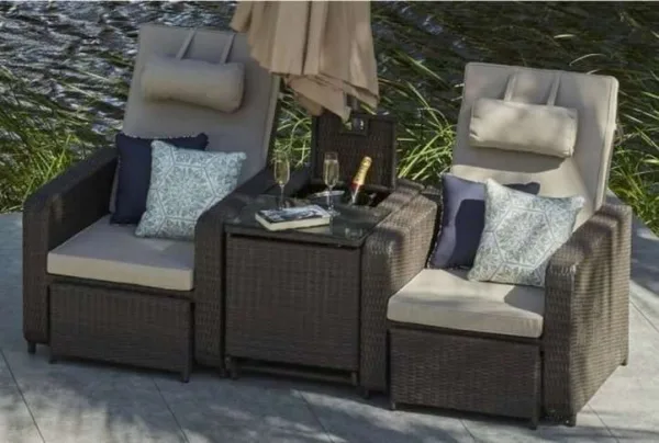 Allegro reclining sun lounger set, brown weave