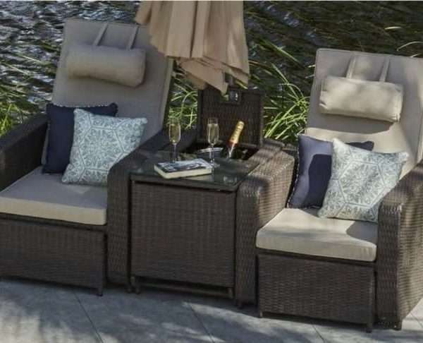 Alternative view of allegro reclining sun lounger set, brown weave