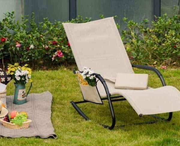 Alternative view of outsunny rocking lounger, cream