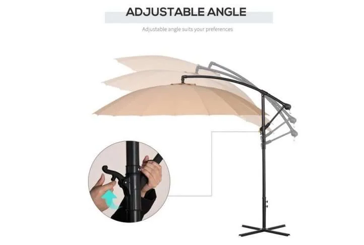 Outsunny 3metre cantilever garden umbrella, khaki Outsunny 3metre cantilever garden umbrella, khaki - image 3