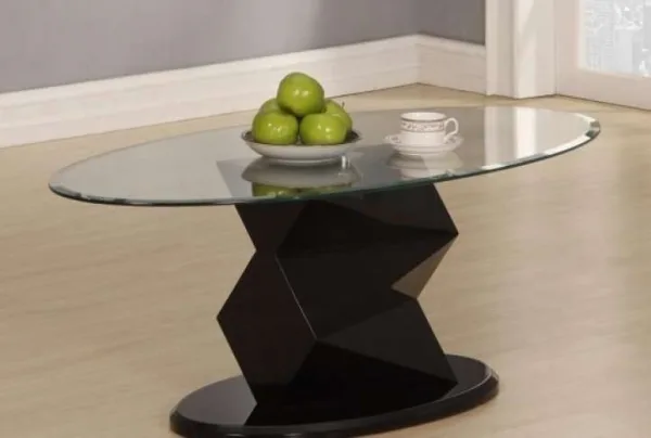 Aruba oval glass and black gloss coffee table