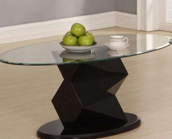 Aruba Oval Glass and Black Gloss Coffee Table