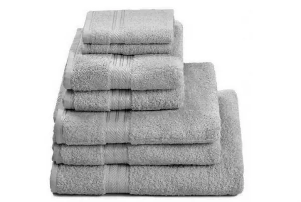 100% egyptian cotton 7 piece bath towel set, subtle grey