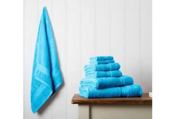 100% egyptian cotton 7 piece bath towel set, teal blue