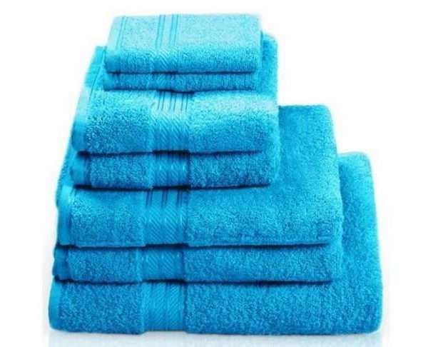 100% Egyptian Cotton 7 Piece Bath Towel Set, Teal Blue