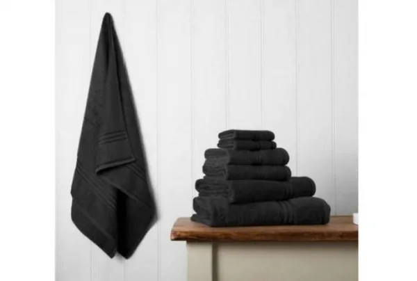 100% egyptian cotton 7 piece bath towel set, black