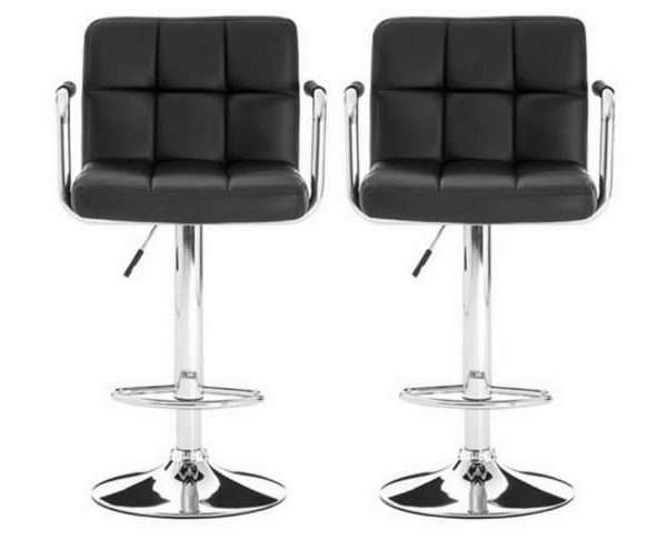 Stocam Faux Leather Gas Lift Bar Stools x 2, Black
