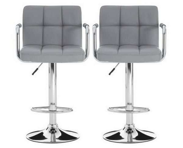 Stocam Faux Leather Gas Lift Bar Stools x 2, Grey