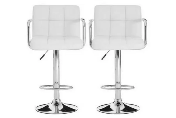 Stocam faux leather gas lift bar stools x 2, white