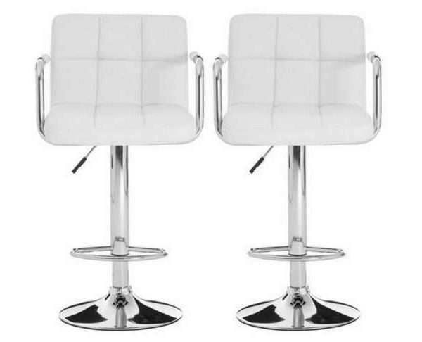 Stocam Faux Leather Gas Lift Bar Stools x 2, White