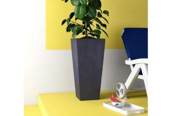 Contemporary 50cm tall square planter, dark grey - image 3