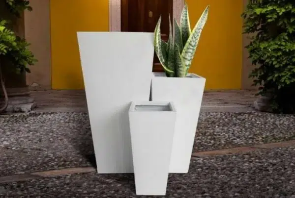 Contemporary 89cm tall square planter, white