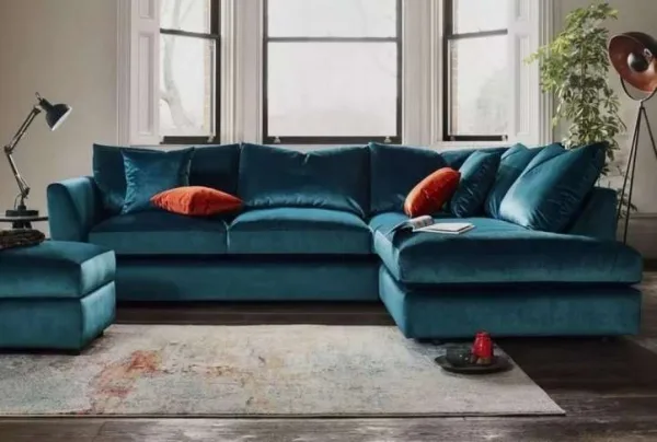 Icon fabric left corner sofa, lagoon velvet orange