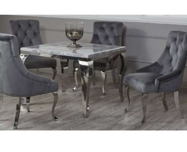 Richmond 4 Seat Marble & Velvet Dining Set, Dark Grey