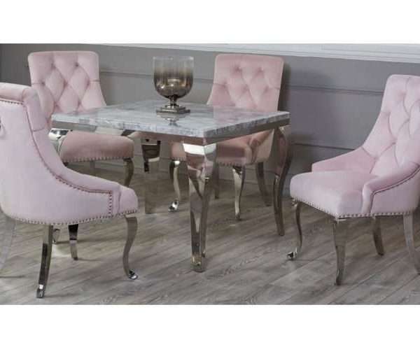 Alternative view of Richmond 4 Seat Marble & Velvet Dining Set, Light Grey