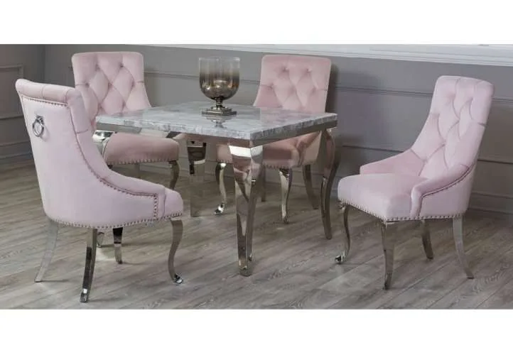 Richmond 4 seat marble & velvet dining set, light grey Richmond 4 seat marble & velvet dining set, light grey - image 2