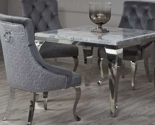 Alternative view of Richmond 4 Seat Marble & Velvet Dining Set, Pattern Grey
