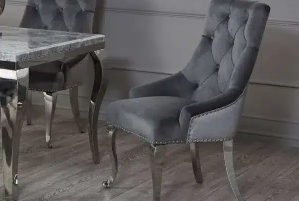 Richmond 4 seat marble & velvet dining set, pattern grey
