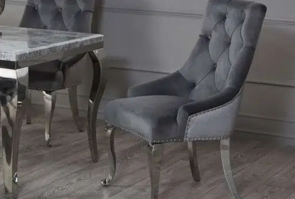 Richmond 4 seat marble & velvet dining set, pattern grey - image 3