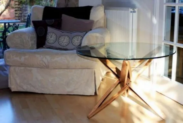 Whisky barrel starve coffee table & glass top