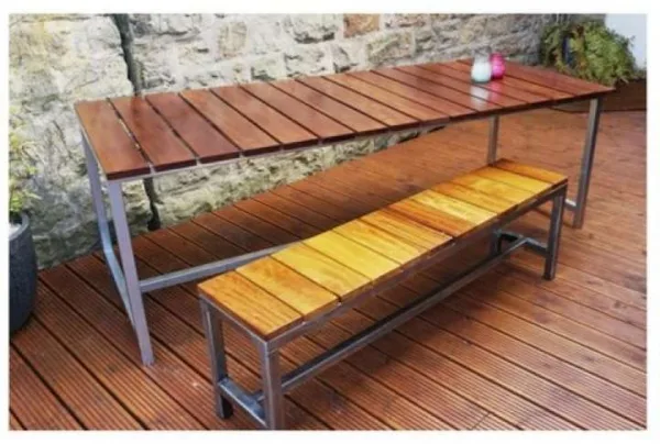 Harwood & metal garden bench