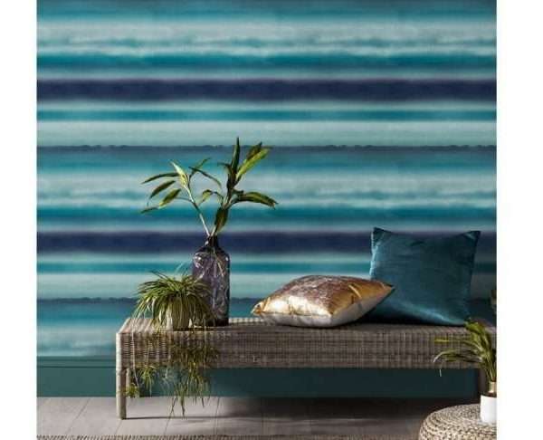 Alternative view of Horizon Teal Wallpaper, 10 metres long