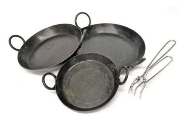 Set of 3 kadai skillets plus carry handle