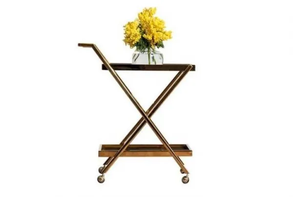 Steel and brass trolley side table