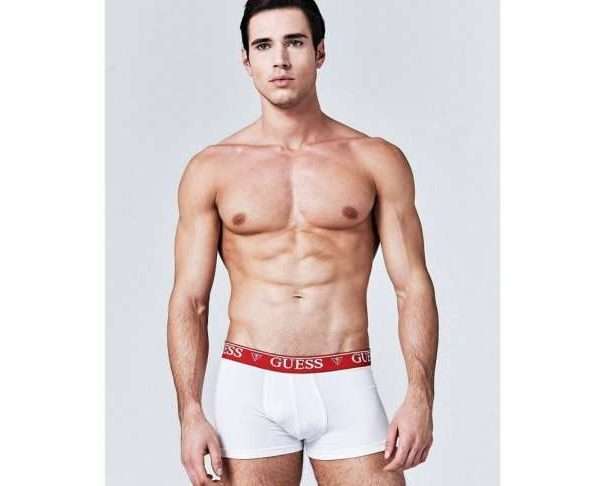 Guess Hero Stretch Cotton Red Logo Boxers, White
