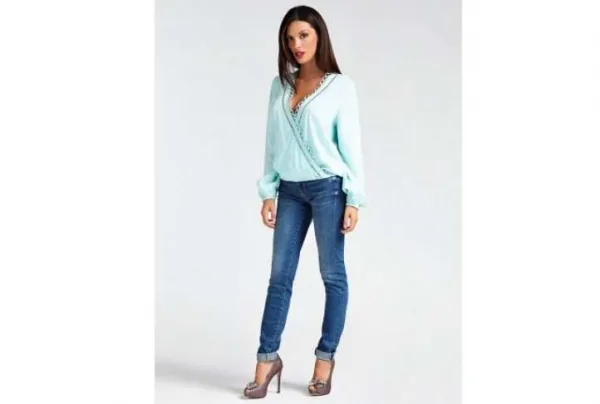 Guess top with embroidery detail in light blue