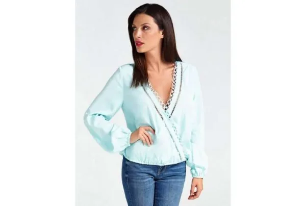 Guess top with embroidery detail in light blue