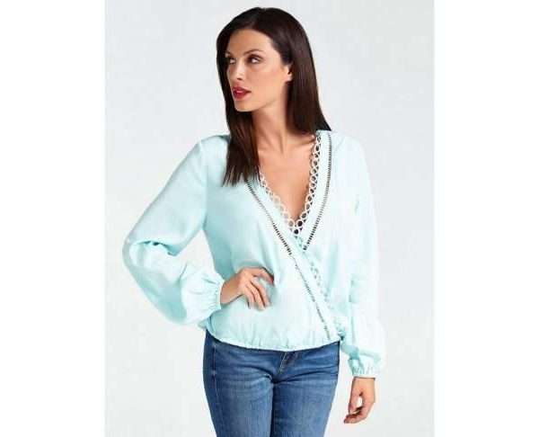Guess Top With Embroidery Detail In Light Blue