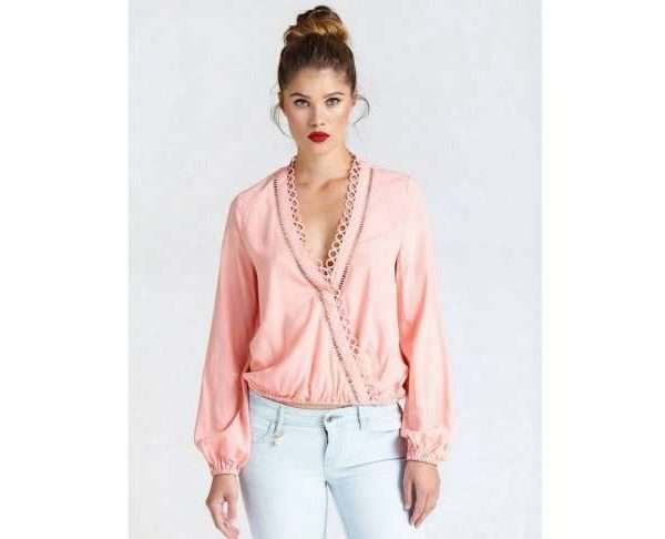 Guess Top With Embroidery Detail In Pink