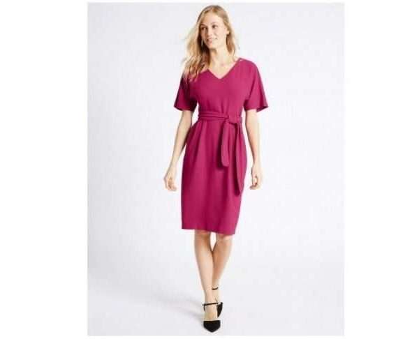 Alternative view of Kimono Tie Short Sleeve Shift Dress, Raspberry