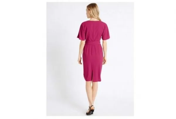 Kimono tie short sleeve shift dress, raspberry