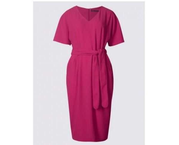 Kimono Tie Short Sleeve Shift Dress, Raspberry