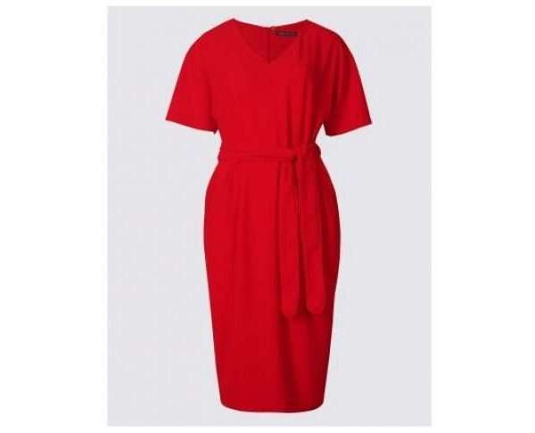 Kimono Tie Short Sleeve Shift Dress, Red