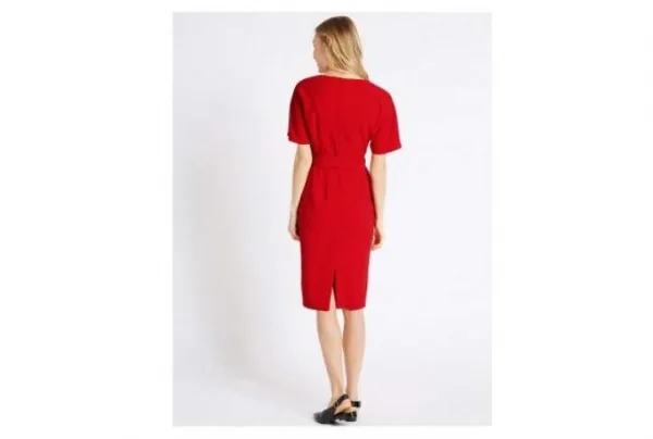 Kimono tie short sleeve shift dress, red