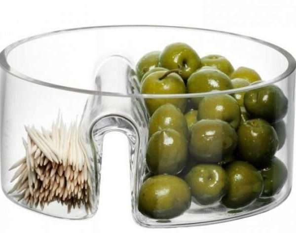 Glass Olive and Toothpick Serving Dish