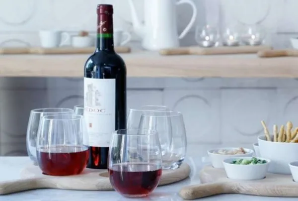 Water/wine oak serving paddle with 6 glasses